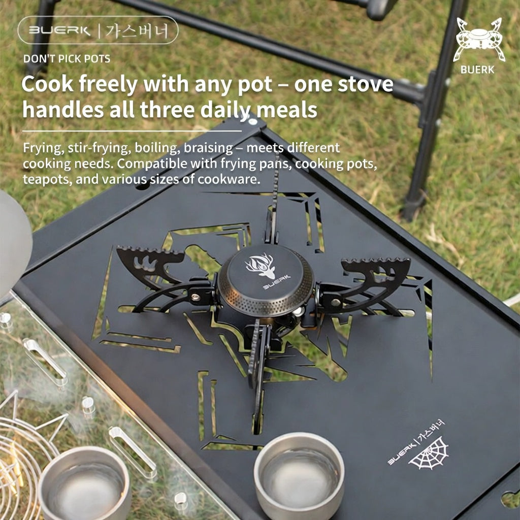 BUERK Portable Camping Gas Stove Windproof Outdoor Furnace Black Model