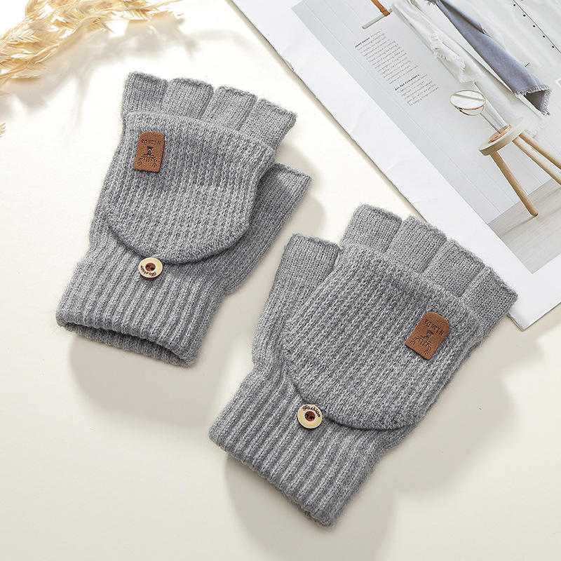 Thick Winter Indoor Hand Warmers Knitted Half Finger Gloves