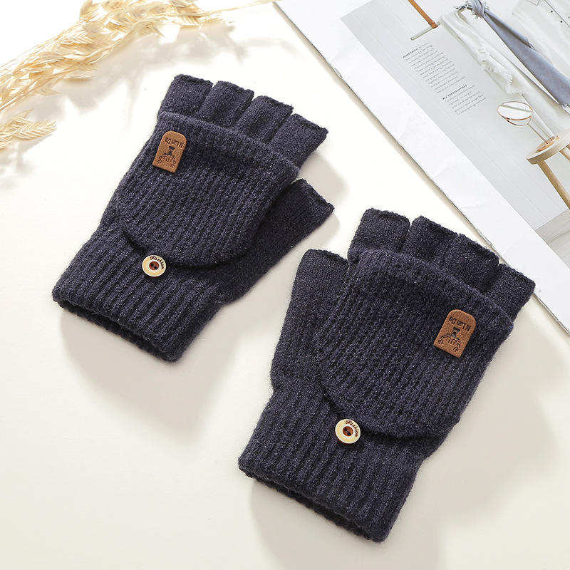 Thick Winter Indoor Hand Warmers Knitted Half Finger Gloves