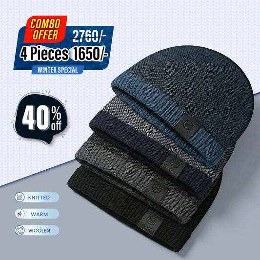 Men's Round-Top Casual Leather Label Warm Fashionable Winter Beanie