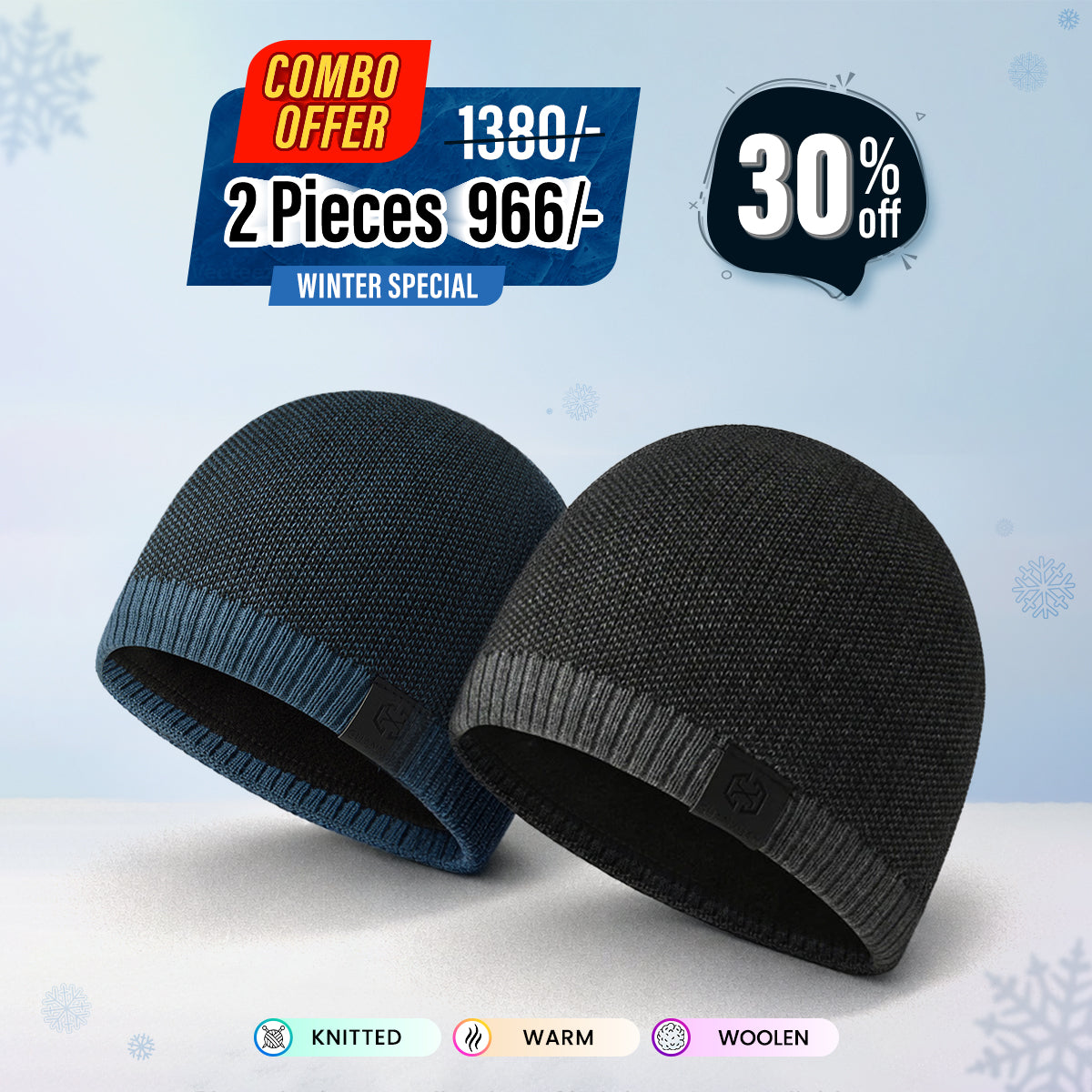 Men's Round-Top Casual Leather Label Warm Fashionable Winter Beanie
