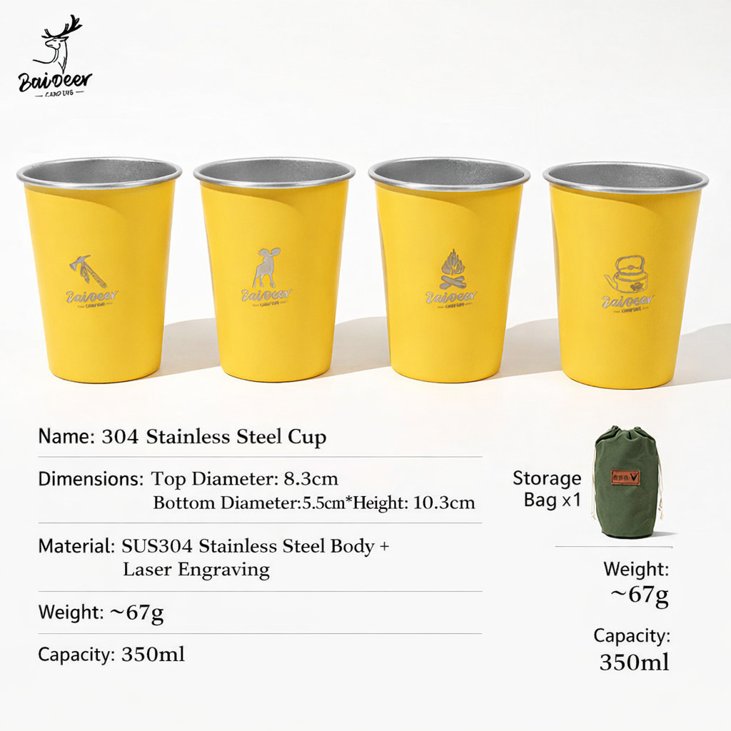 Portable 304 Stainless Steel Camping Coffee Cup with Carry Bag
