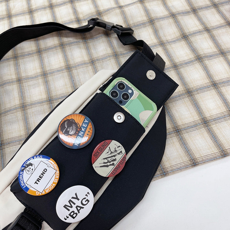 Stylish Crossbody Messenger Chest Bag with Badges & Plush