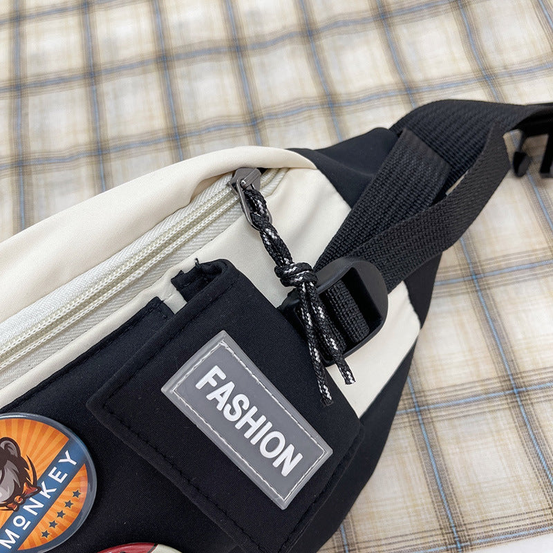 Stylish Crossbody Messenger Chest Bag with Badges & Plush