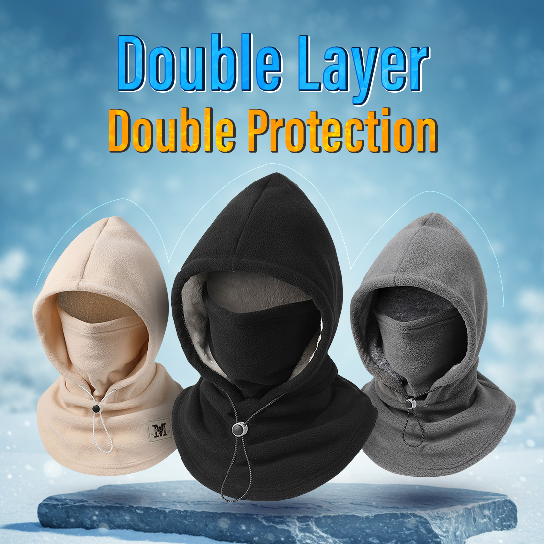 Men's Double Layered Thick Fleece, Ear and Neck Protection Pullover Hat