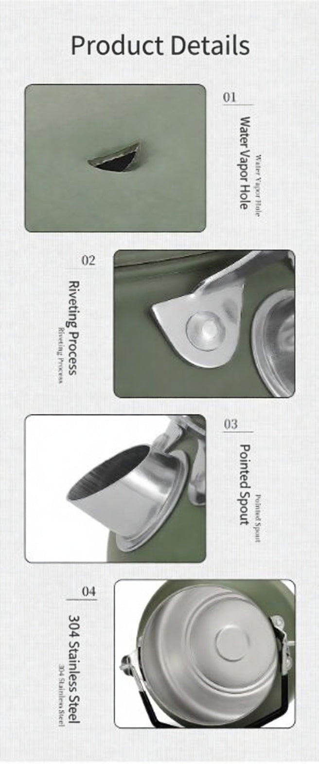 ISE MOUNT 1L Stainless Steel Camping Teapot Portable Coffee Kettle