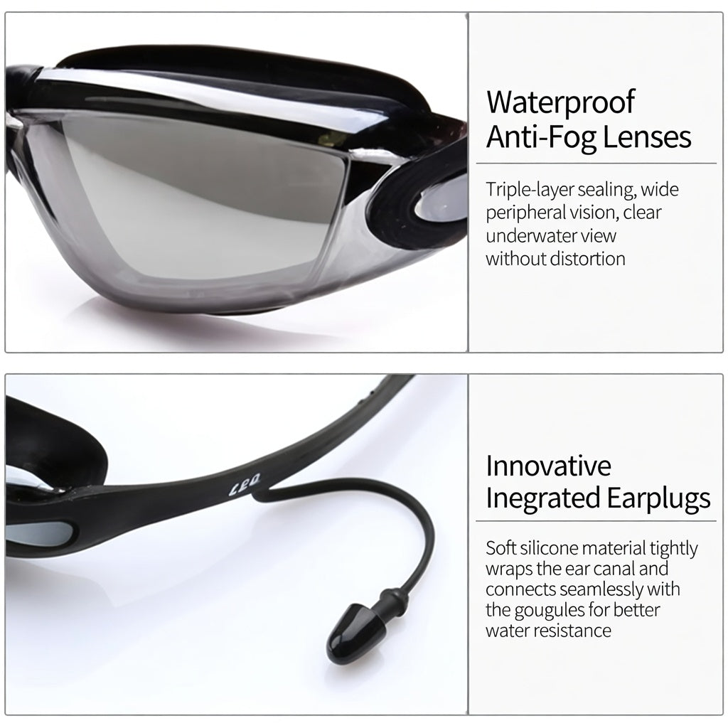 Adult Waterproof Anti Fog Swimming Goggles PC Lens Clear Vision