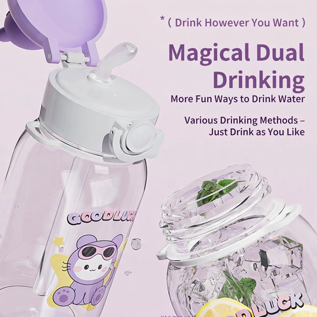 Ou Zhenglang Kids Plastic Straw Cup 600ml Cartoon Strap Design