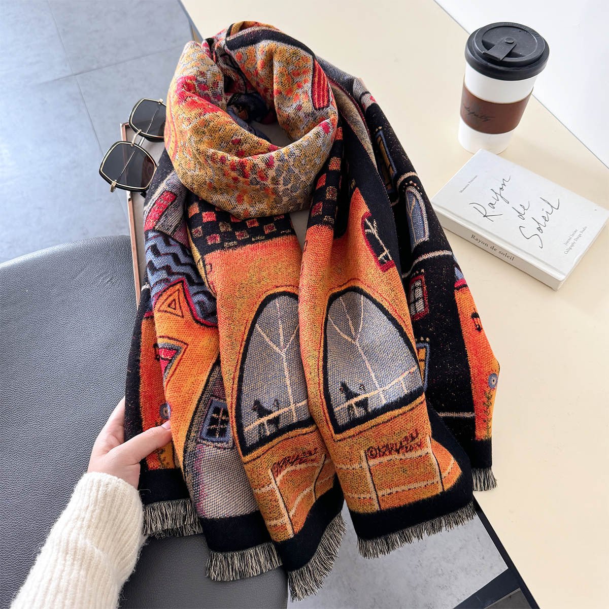 Colorful Retro Design Urban Style Women's Winter Shawl Scarf