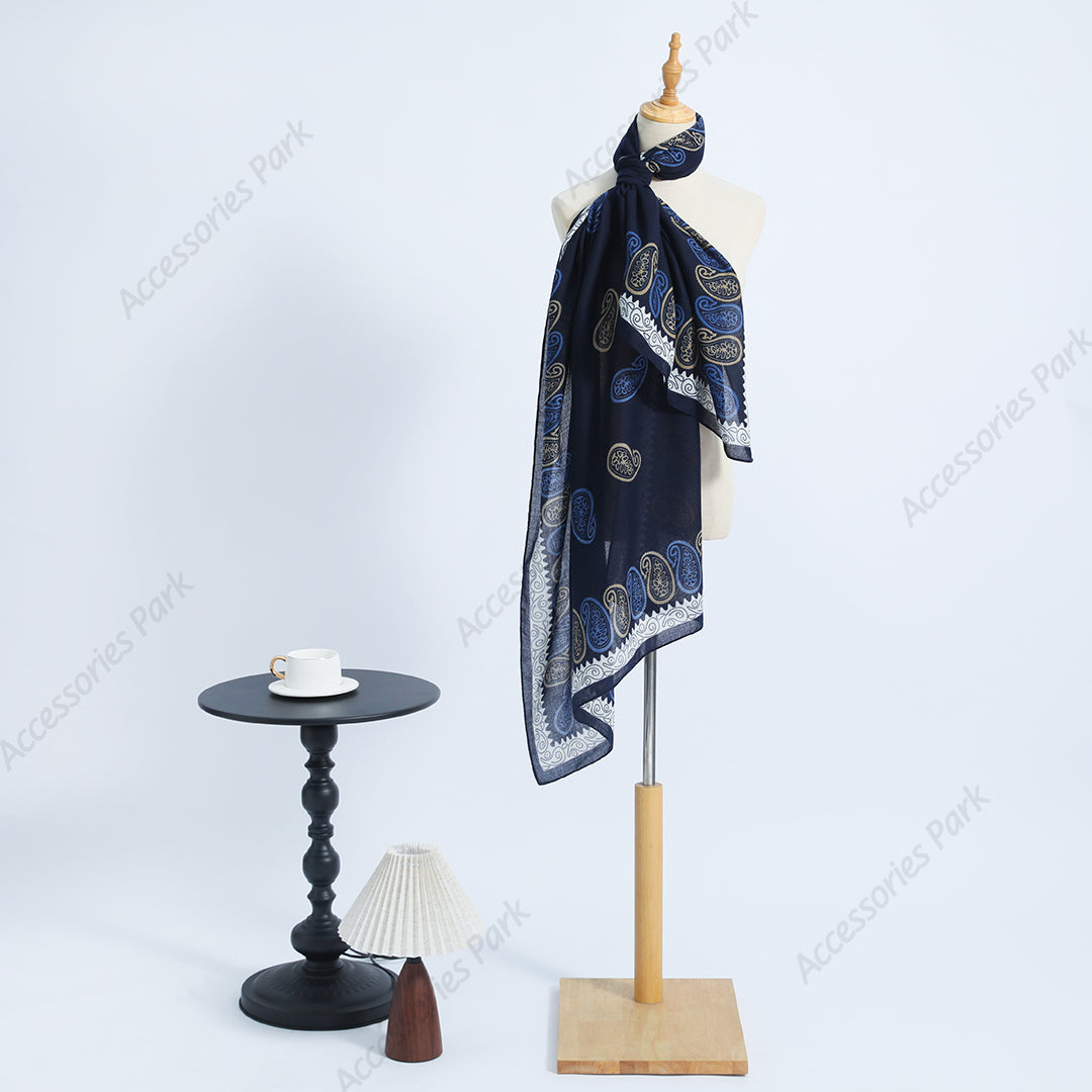 Multicolor Paisley Pattern Printed Women Cotton Linen Scarf