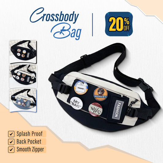 Stylish Crossbody Messenger Chest Bag with Badges & Plush