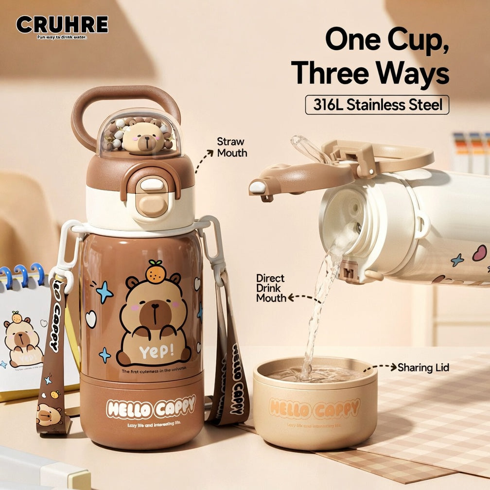 Mai Du 400ml Kids Thermos Cup Stainless Steel Straw Coffee