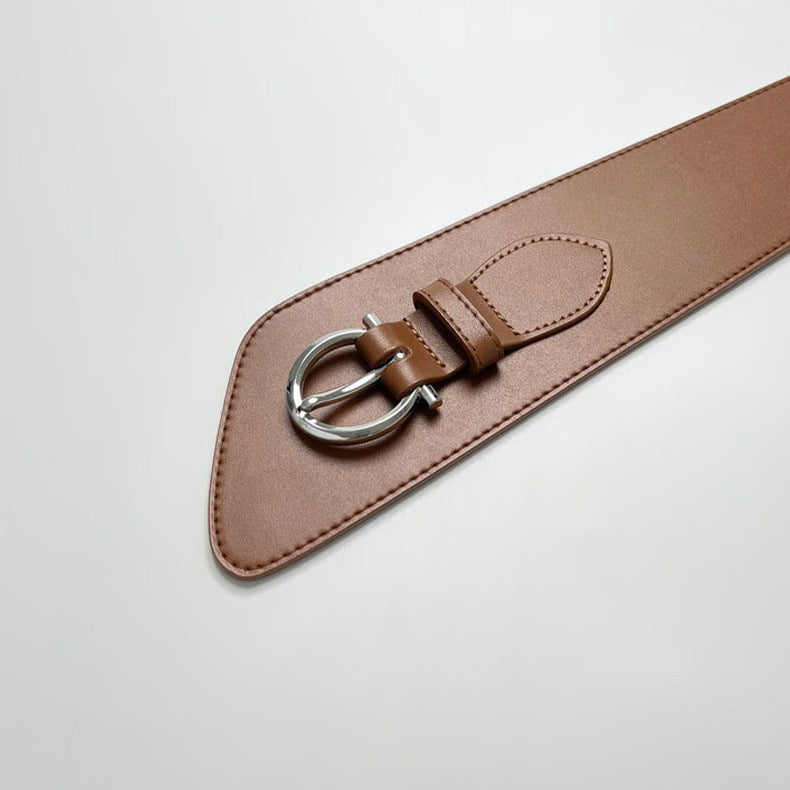 Premium Women's Genuine Leather Waist Cinch Belt for Coats Black