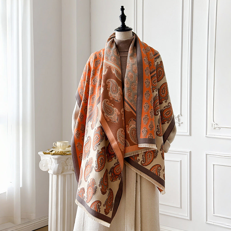 Luxury Bohemian Paisley Jacquard Style Shawl for Winter