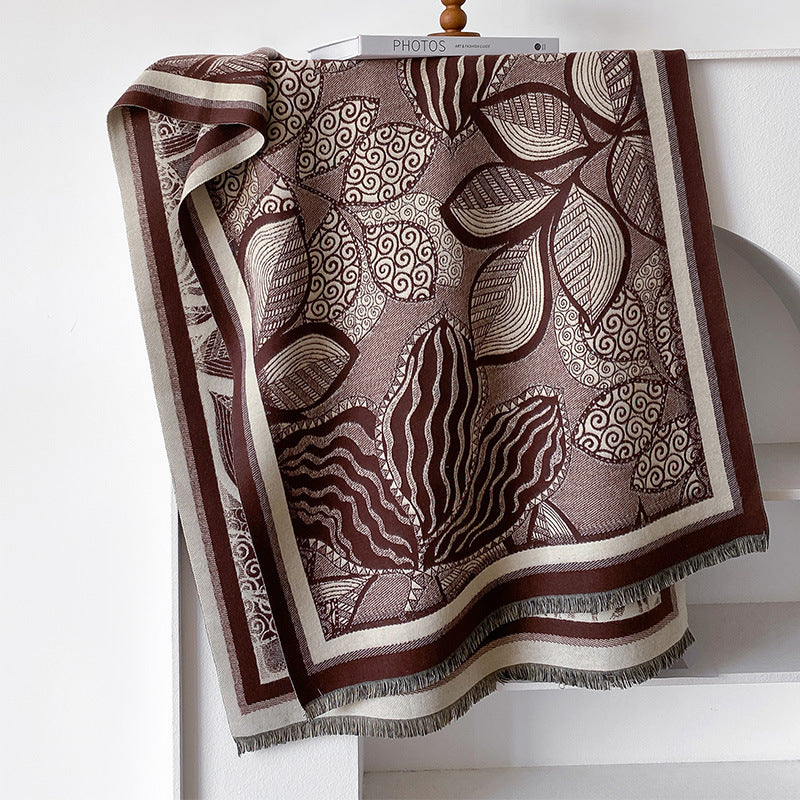 Premium Leaf Pattern Floral Design Printed Winter Shawl for Women