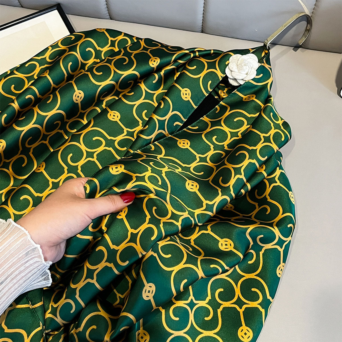 Versatile Korean Chic Line Print Satin Silk Scarf for Women