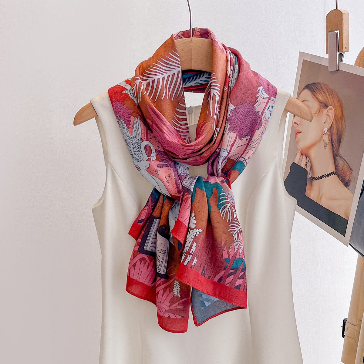 Women's Elegant Design Floral and Animal Printed Viscose Scarf