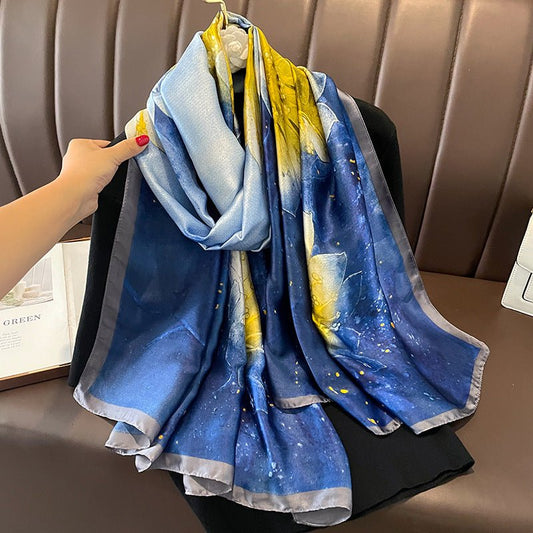 Water Bloom Floral Printed High Quality Satin Silk Scarves