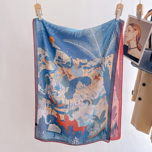 Women's Elegant Design Floral and Animal Printed Viscose Scarf