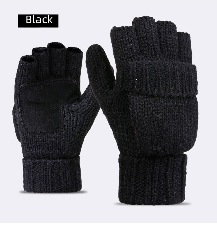 Wool knitted half finger Korean style thickened winter gloves