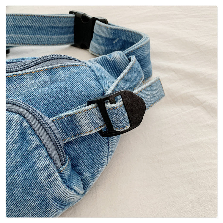Unisex Trendy Pure Denim Crossbody Large Capacity Chest & Waist Bag