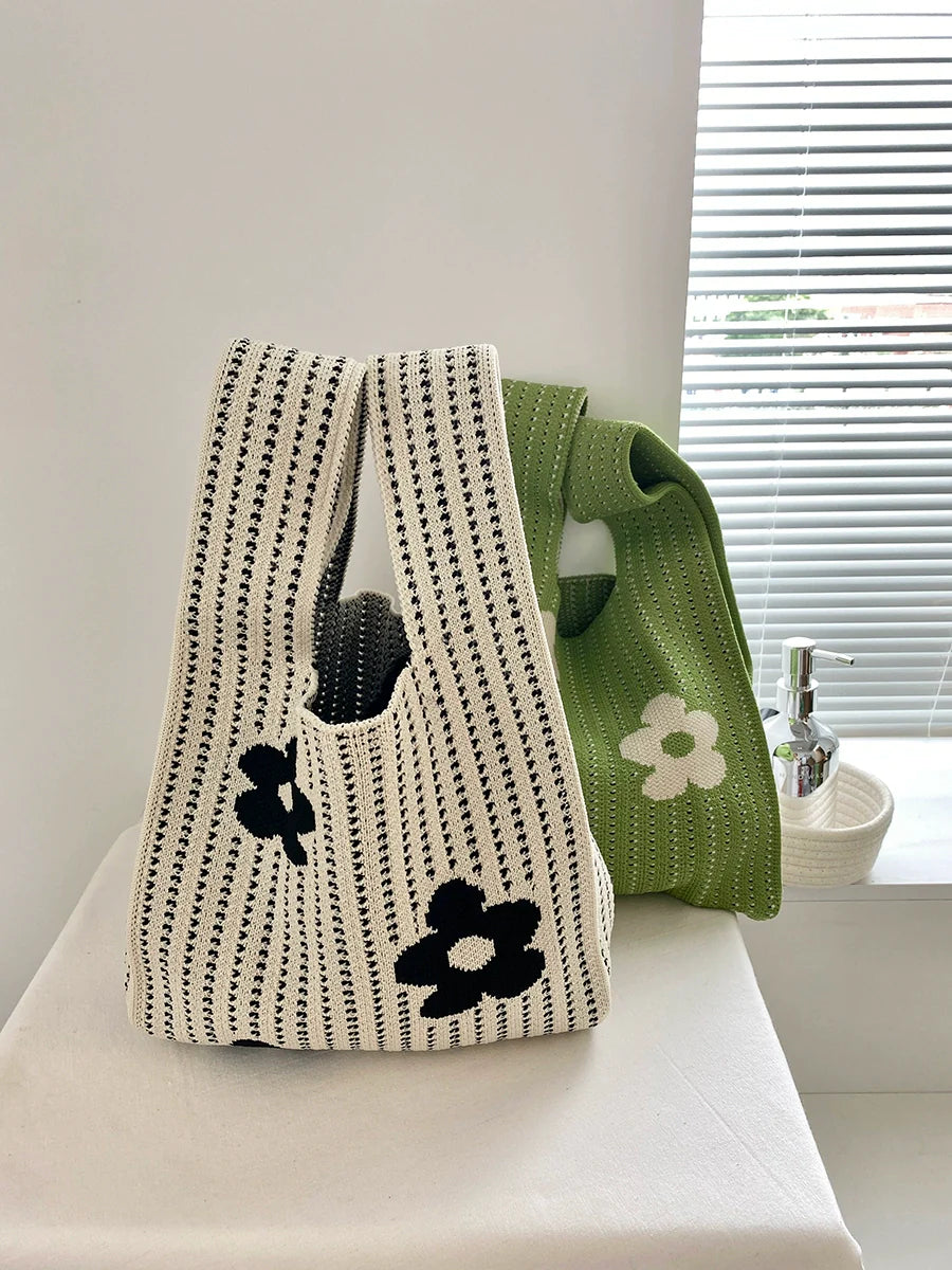 Candy Color Floral Knitted Tote Hand Bag For Women (ALAUDDIN)