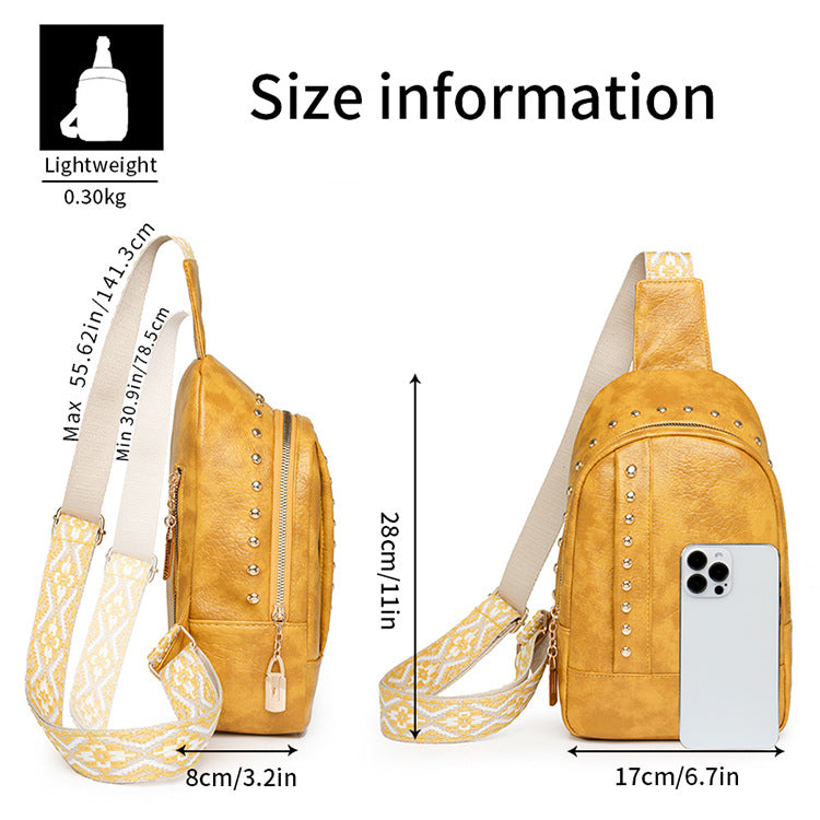 Premium Soft PU Leather Rivet Chest Bag Crossbody Pack