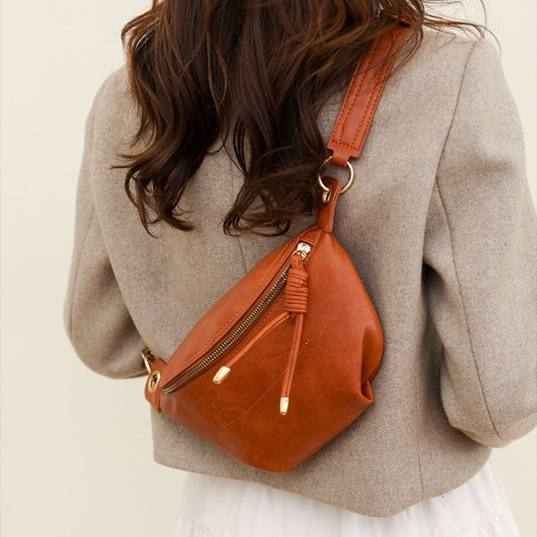Retro PU Leather Chain Chest Bag Crossbody Waist Pack Style