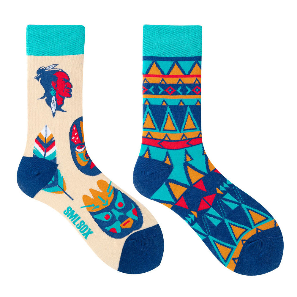 Winter mid high tube Asymmetrical Colorful trendy cotton socks