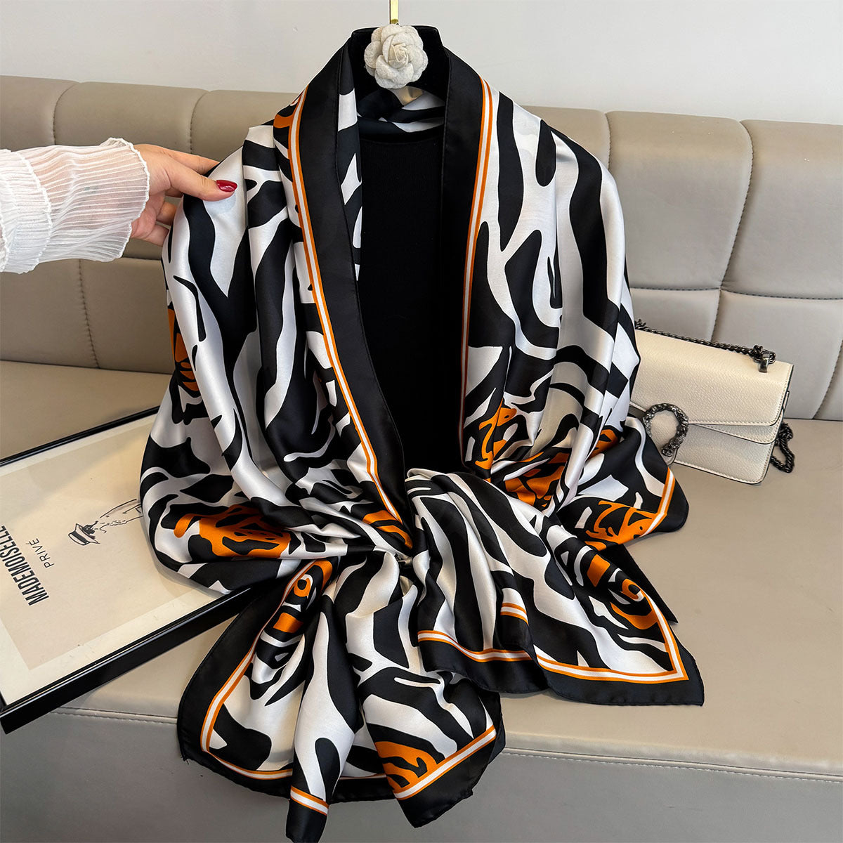 Vibrant Blossoms Floral Satin Silk Scarf for Women