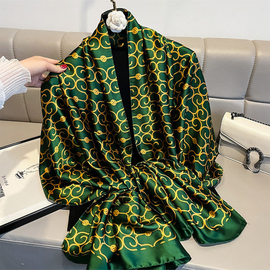 Versatile Korean Chic Line Print Satin Silk Scarf for Women