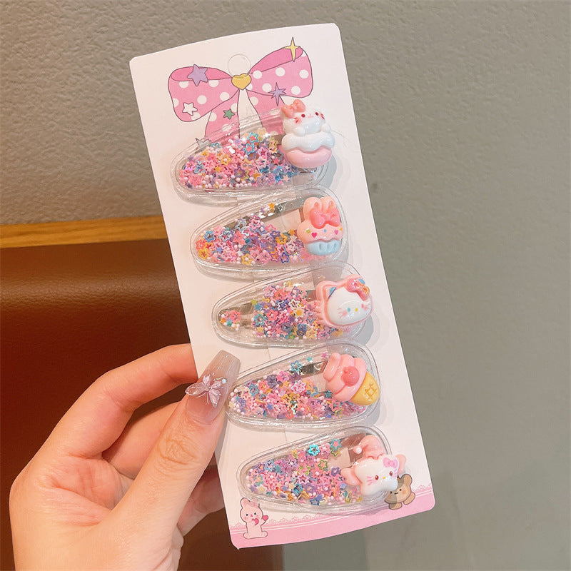 Children's Cute Cartoon Face Quicksand Inside Hairpin Clip