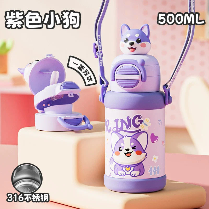 Mr. Hat Kids Stainless Steel Straw Cup 500ml Insulated Bottle Rabbit