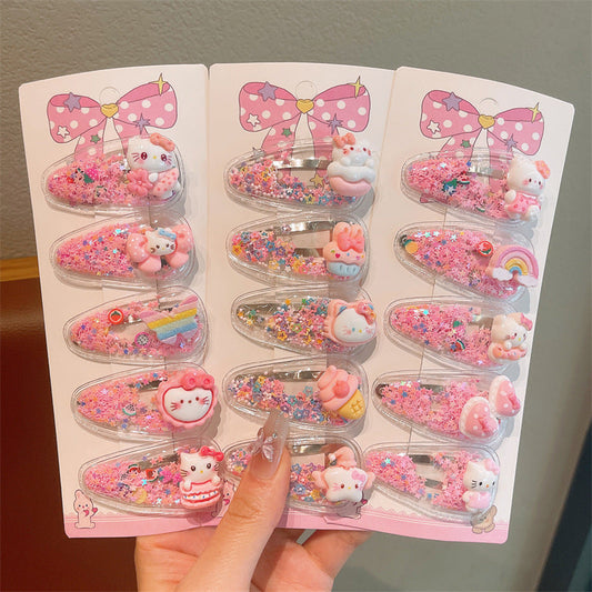 Children's Cute Cartoon Face Quicksand Inside Hairpin Clip