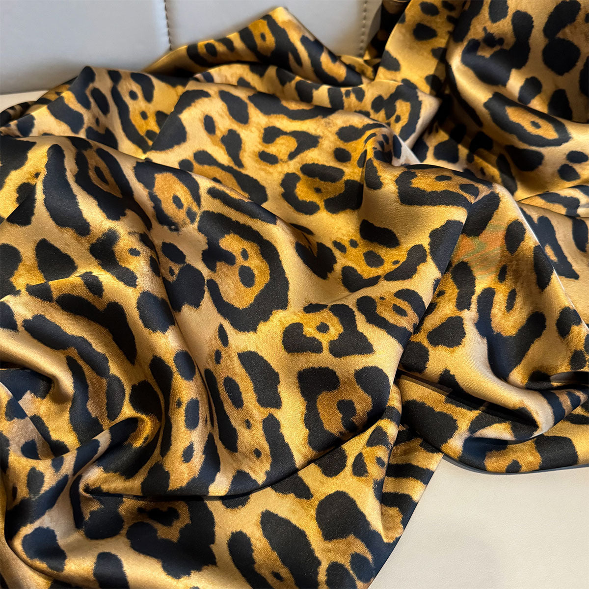 Wild Allure Luxurious Leopard Pattern Satin Silk Scarf For Women