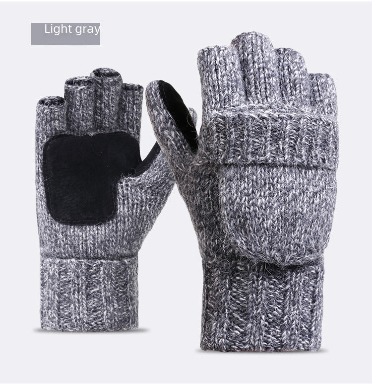 Wool knitted half finger Korean style thickened winter gloves