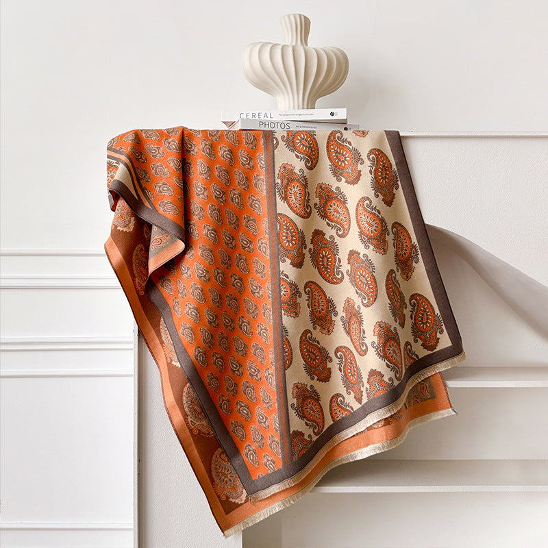 Luxury Bohemian Paisley Jacquard Style Shawl for Winter