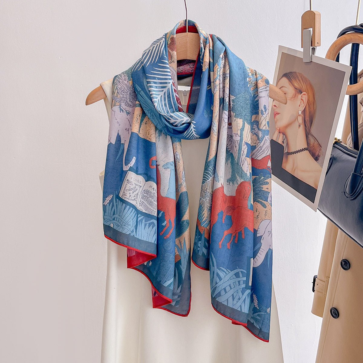Women's Elegant Design Floral and Animal Printed Viscose Scarf