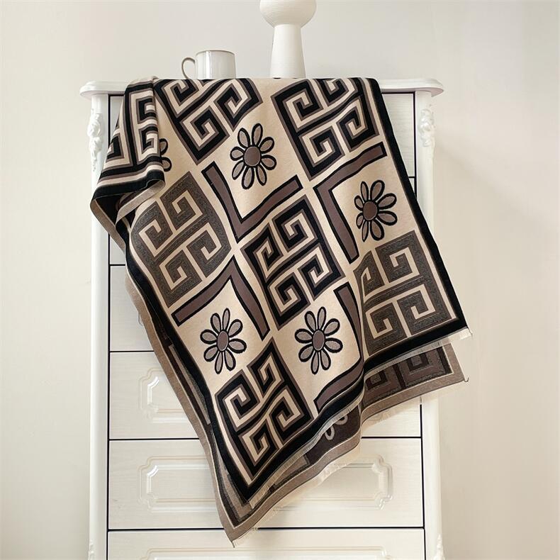 Premium Geometric Patchwork Jacquard Design Printed Winter Shawl