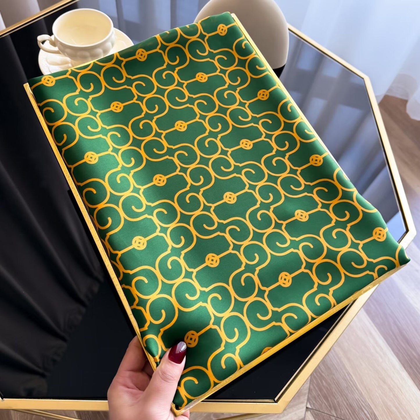 Versatile Korean Chic Line Print Satin Silk Scarf for Women