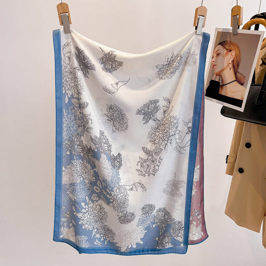 Women's Trendy Double-sided Two-color Floral Printed Viscose Scarf