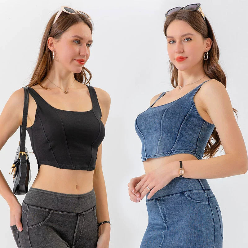 Women's High Elastic Quick Dry Denim Yoga Tank Top