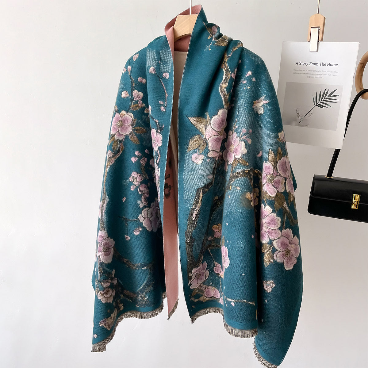 Double-Sided Chinese Style Floral Printed Luxury Shawl for Women