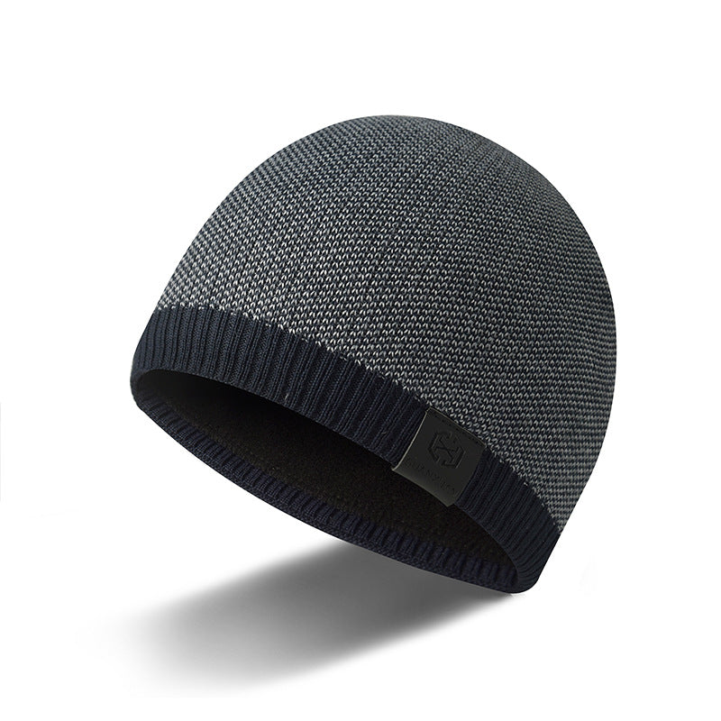 Men's Round-Top Casual Leather Label Warm Fashionable Winter Beanie