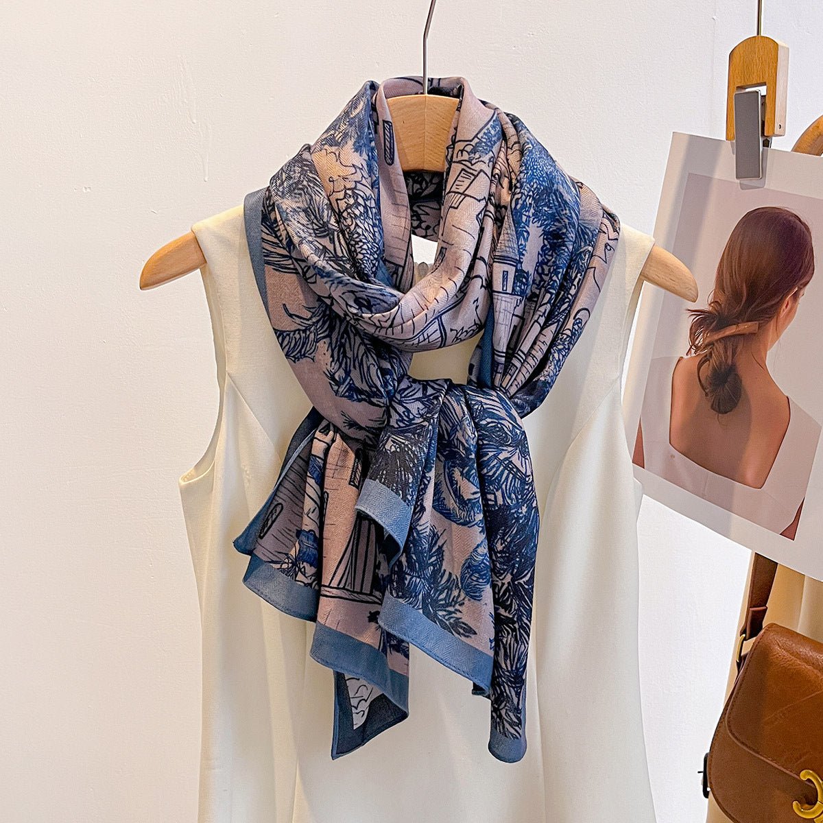 Women's Casual Both Side Printed Retro Style Viscose Scarf