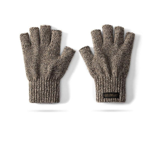 Winter knitted half-finger windproof woolen gloves