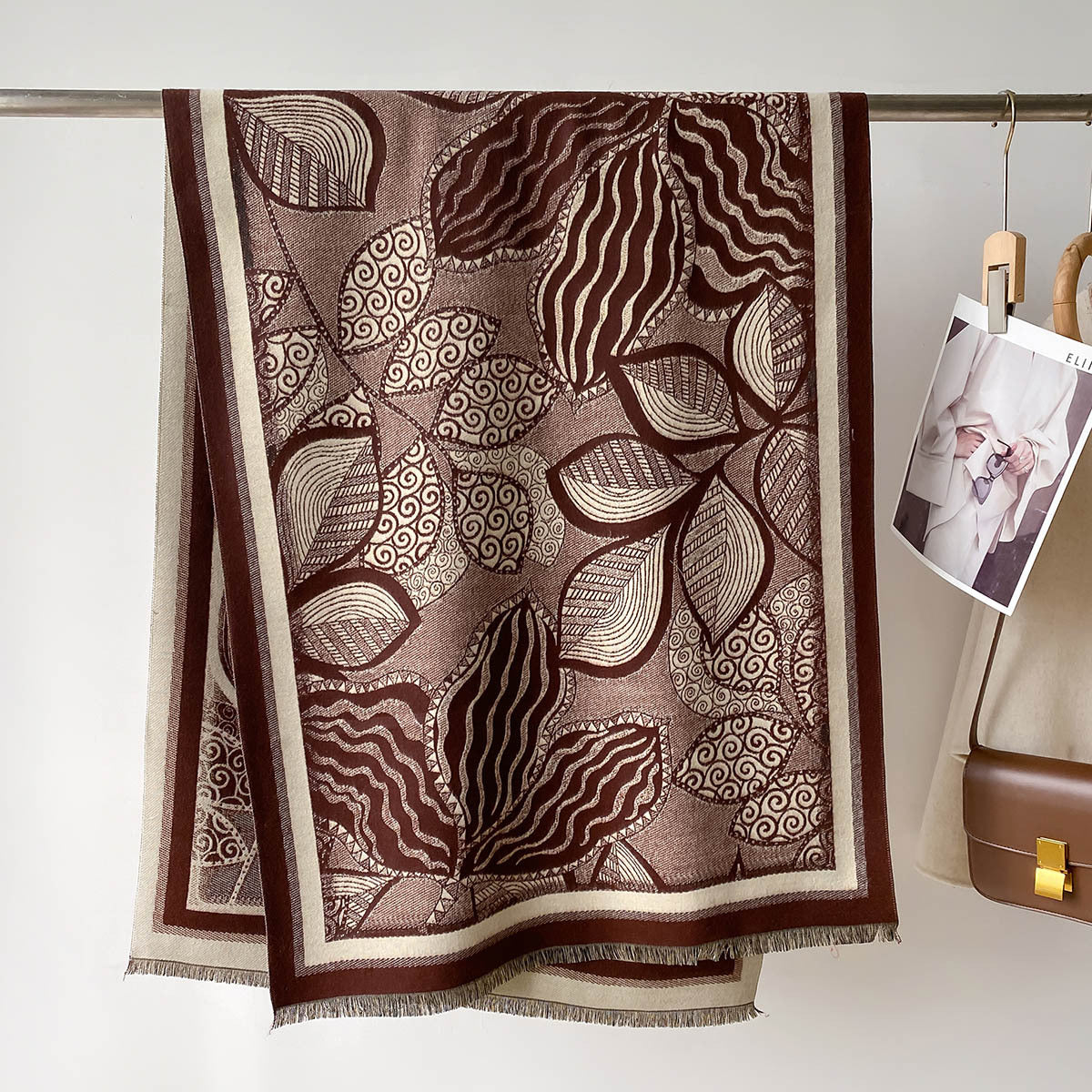 Premium Leaf Pattern Floral Design Printed Winter Shawl for Women