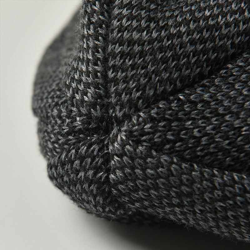 Men's Round-Top Casual Leather Label Warm Fashionable Winter Beanie