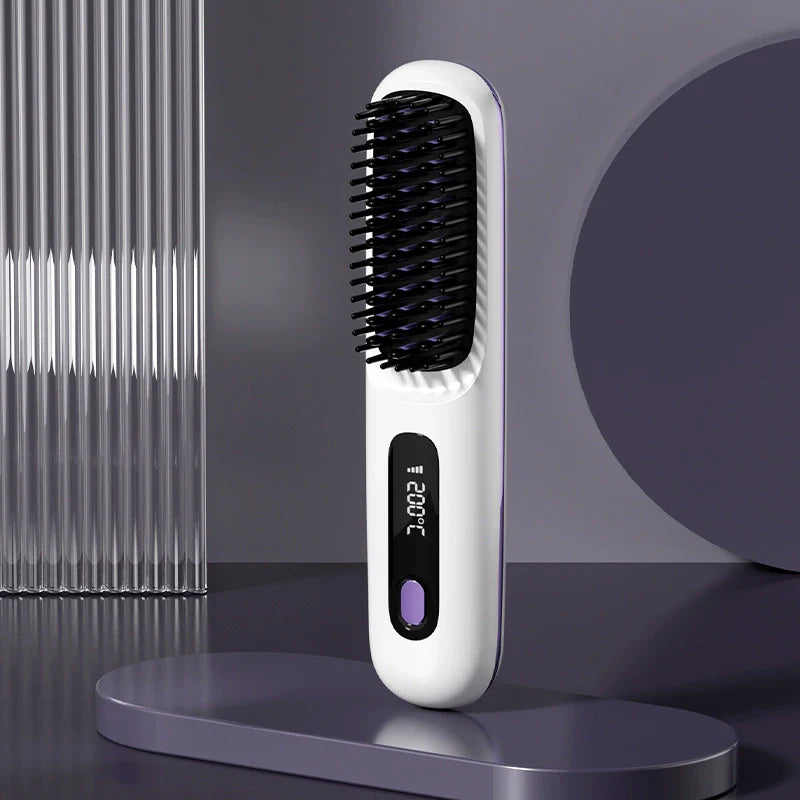 Cordless Portable Ceramic Negative Ion Hair Straightening Styling Brush Onyx