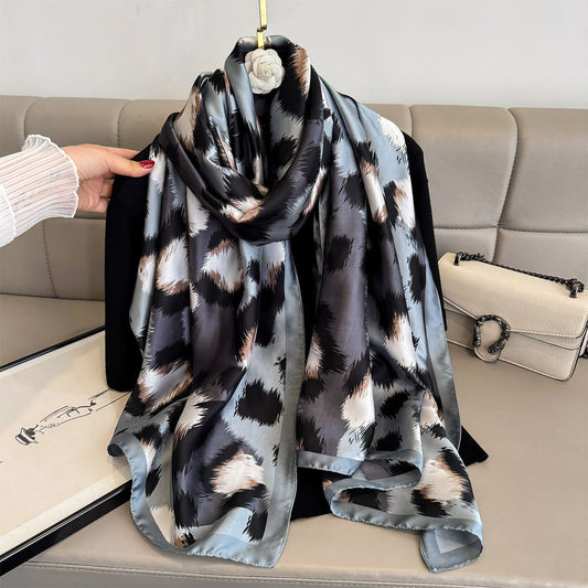 Trendy Luxurious Leopard Pattern Women's Satin Silk Scarf